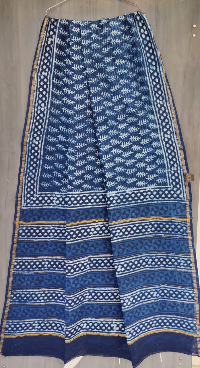 Exclusive new hand block printed Chanderi silk sarees