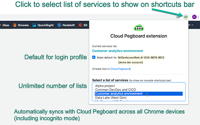 Cloud Pegboard AWS Console Enhancer chrome extension