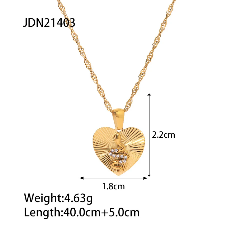 Collier Serpent Cœur Boussole Plaqué Or 18K Acier Titane Zircon Incrusté Bijou Élégant Cadeau Femme