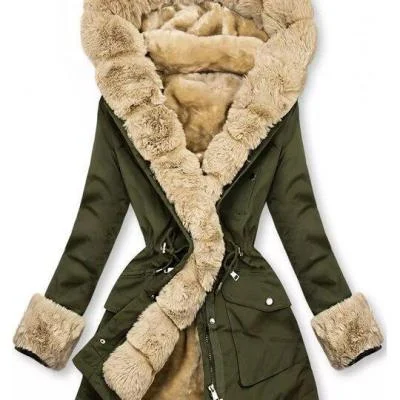 Veste à capuche à col de fourrure thermique pour femmes