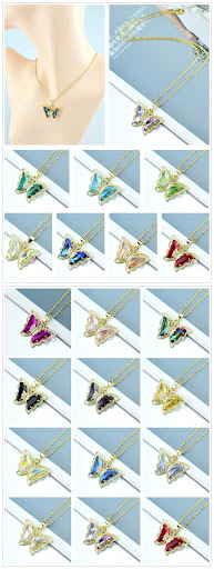 Title 1, Butterfly Crystal Zircon Pendant Necklace, a be...