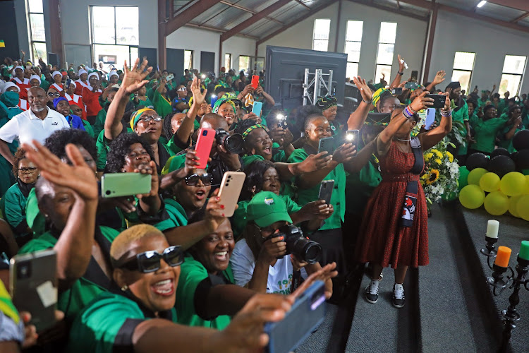 Jubilant members of the ANCWL following the arrival of President Cyril Ramaphosa in Nelspruit.