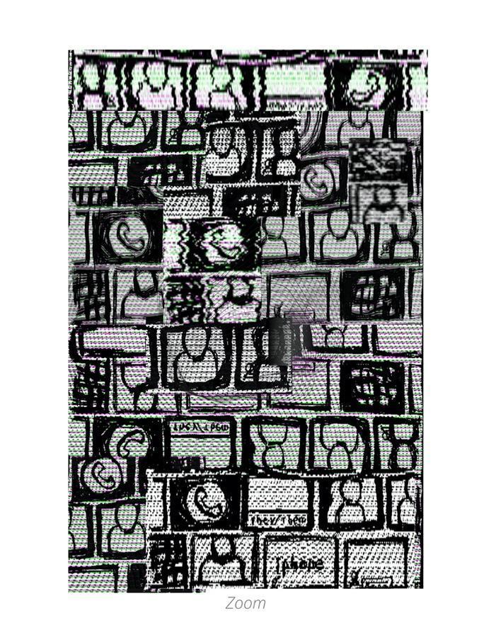 Multiple hand drawn Zoom squares that look like television screens with static