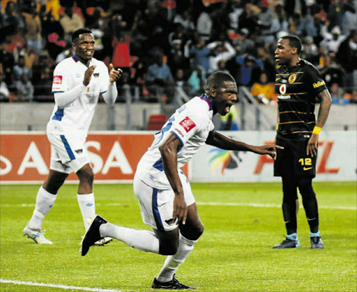 BIG SCALP: Abel Mabaso, centre, of Chippa United, scored in the fifth minute as his side led Kaizer Chiefs 1-0 until the end, in their Absa Premiership match at Nelson Mandela Bay Stadium in Port Elizabeth last night Picture: GALLO IMAGES