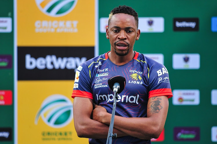 Aaron Phangiso of the Imperial Lions during the Betway T20 Challenge Qualifier match between Imperial Lions and Dafabet Warriors at Hollywoodbets Kingsmead Cricket Stadium on February 27, 2021 in Durban, South Africa.