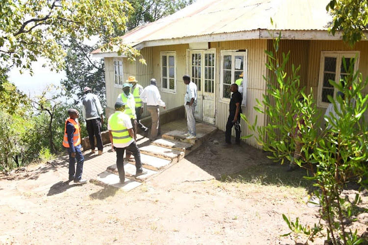 Baringo county government officials led by Governor Stanley Kiptis assess the temporary structure at Kipsaraman Museum, Baringo North on Wednesday.