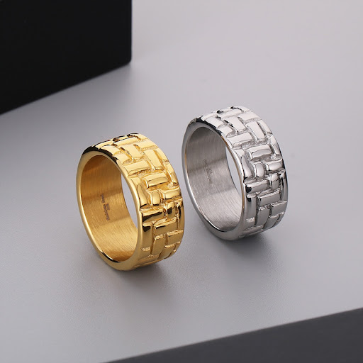 Title 6, Round Stainless Steel Mens Glossy Ring, Back S...