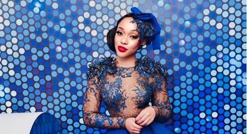 Thando Thabethe looked super sexy in a blue cocktail dress.