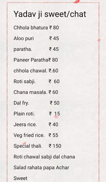 Yadav Ji Sweet Chat menu 