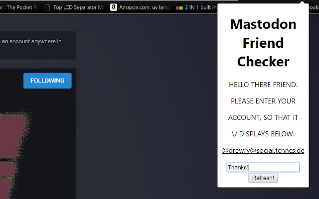 Mastodon Friend Checker chrome extension