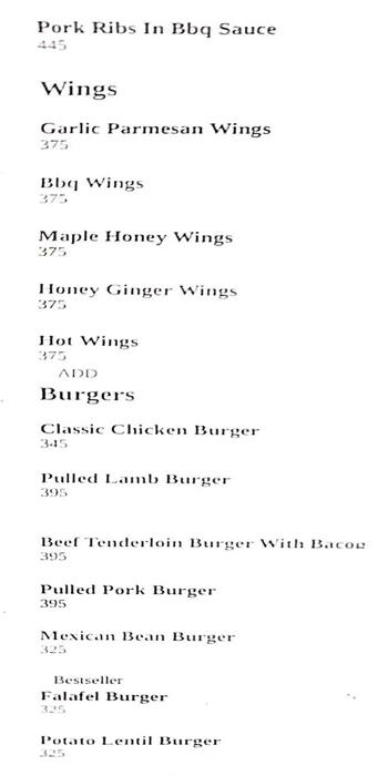 Circars Bistro menu 