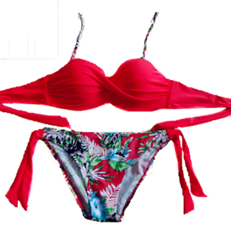 Biquíni elegante de cor sólida com patchwork de temperamento, efeito push up e cruzado. Sinta-se confiante e estilosa na praia ou piscina.