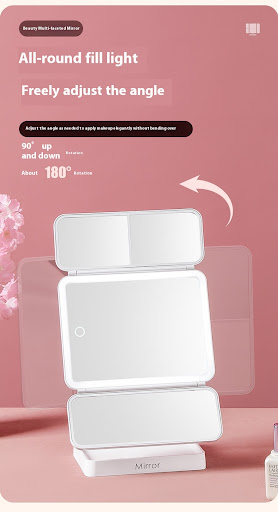 Title 12, Desktop Three-fold Makeup Mirror With Light Int...