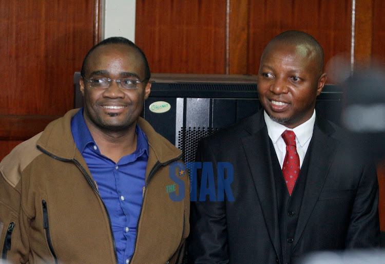 Kenya Revenue Authority commissioner for customs Kevin Safari with Kenya Ports Authority managing director Daniel Manduku before senior Principal magistrate Kennedy Cheruiyot at the Milimani Law Court on March 3,2020.