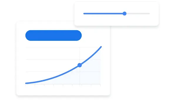 Um gráfico de IU do painel de controlo do Google Ads projeta conversões com base no orçamento.