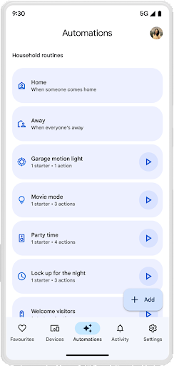 Google Home App Automations UI