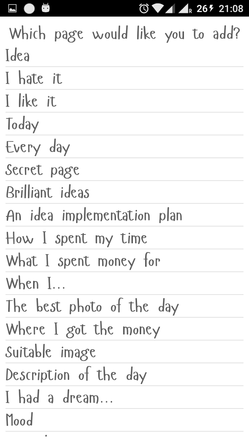 Creative diary Screen 2