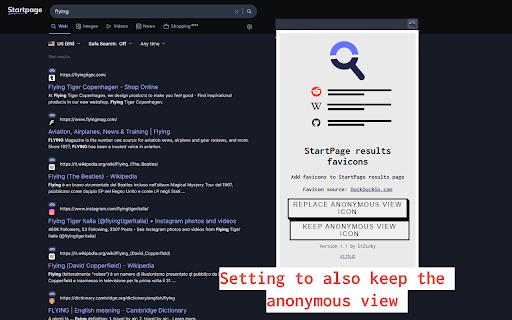 StartPage results favicons