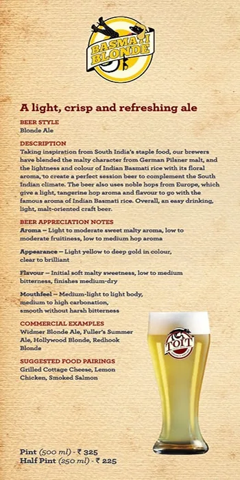 Toit Brewery - Taproom & Kitchen menu 