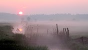 grondmist bij opkomende zon