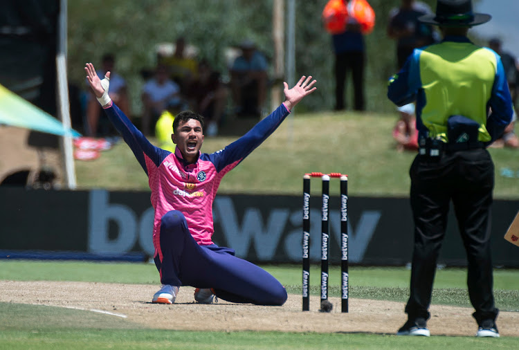 Bjon Fortuin of the Paarl Royals dismisses Janneman Malan of Joburg Super Kings with LWB during their SA20 match at Boland Park on Friday afternoon.