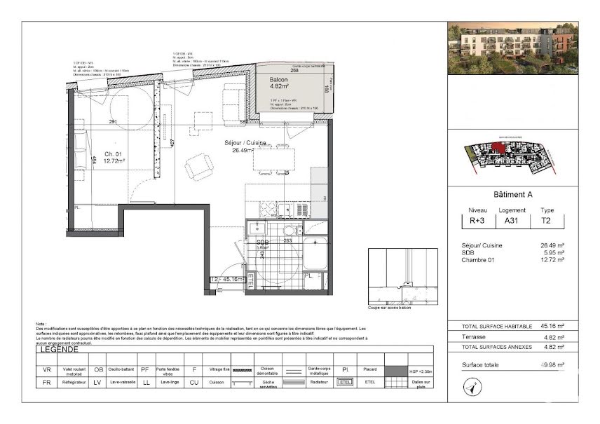 Vente appartement 2 pièces 45 m² à Douai (59500), 168 000 €