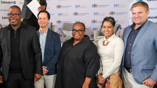 From left: Gauteng premier Panyaza Lesufi, Takealot Group CEO Frederik Zietsman, Takealot group executive chairperson Mamongae Mahlare, Gauteng MEC for economic development Tasneem Motara and Mr D Food CEO Alex Wörz.