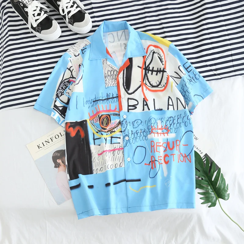 New Letters Graffiti Flower Men's Short Sleeve Shirt