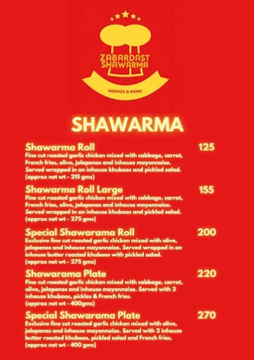 Zabardast Shawarma Momos & More menu 