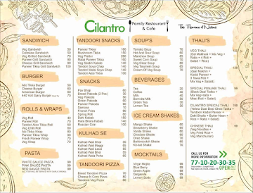 Cilantro Family Restaurant And Cafe menu 