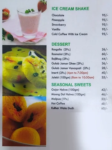 Madan Sweets and Restaurant menu 