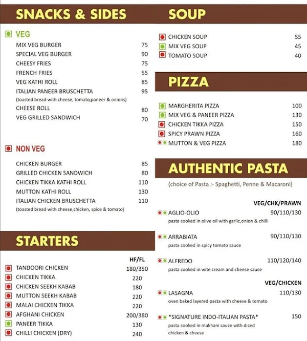 Indo Italian cafe menu 