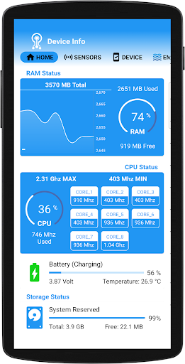 Screenshot Device Info: CPU PhoneInfo