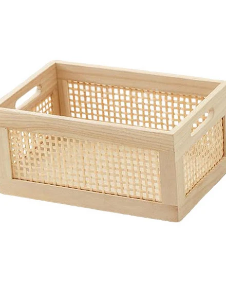 Wood Frame Storage Basket Multipurpose Drawer Desktop Sto... - 0