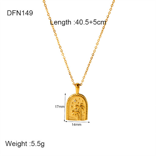 Title 8, 18K Gold Stainless Steel Heart Shell Palm Tree ...