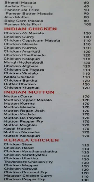 Naadan's Restaurant menu 