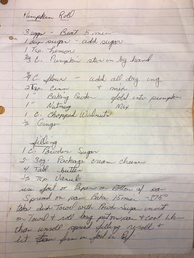 Recipe hand written by Grandmom Elaine Conforti. 