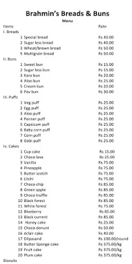 Brahmin's Breads & Buns menu 1