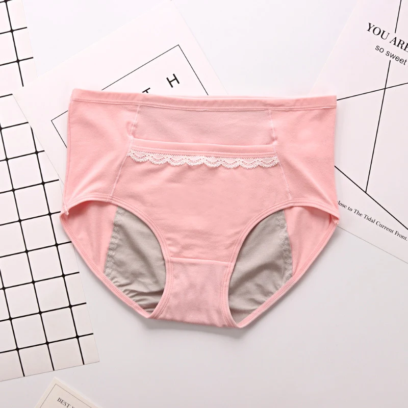 Calcinha Lady Lace sem costura plus size, com cinto e bolso, à prova de vazamentos, calcinha menstrual para mulheres.