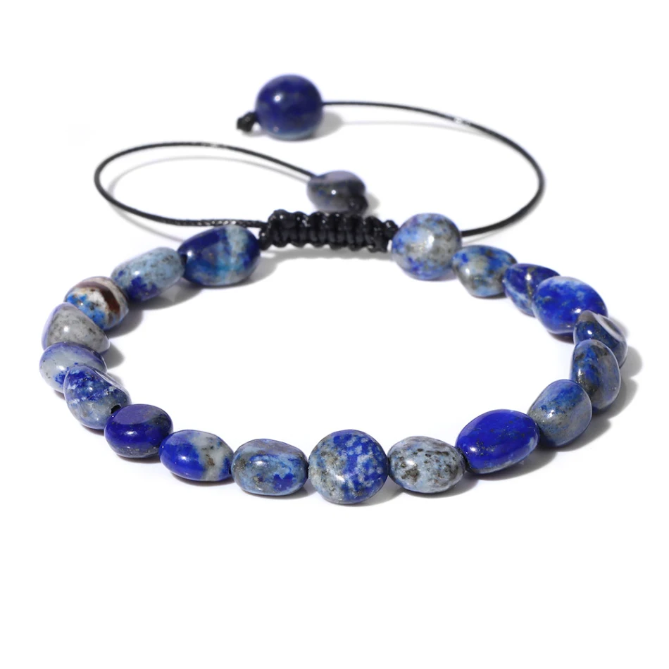 Herenarmband met onregelmatige natuurstenen kralen, retro en simpel, geweven met gewaxt draad voor stijlvol reizen.
