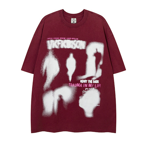 Title 14, Dark High Street Fuzzy Abstract Printing T-shir...