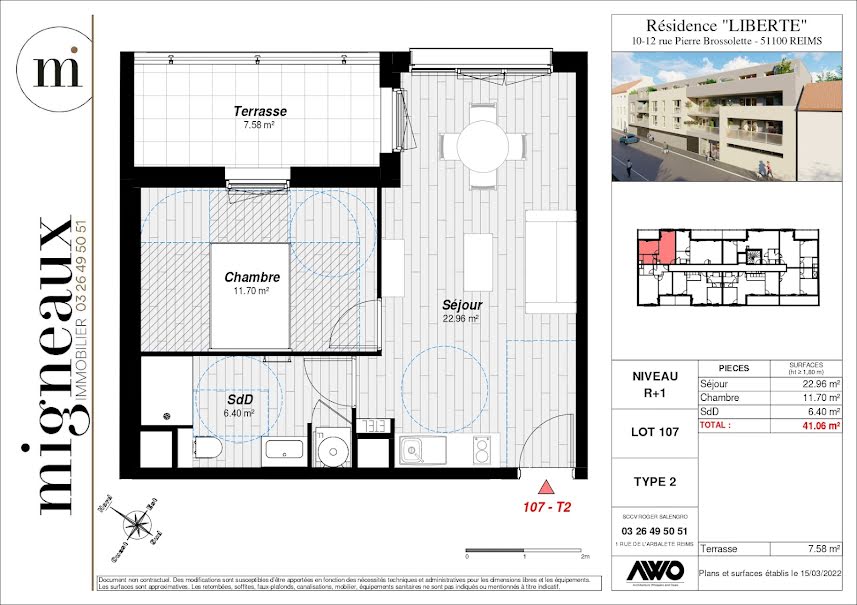 Vente appartement 2 pièces 44.85 m² à Reims (51100), 224 250 €