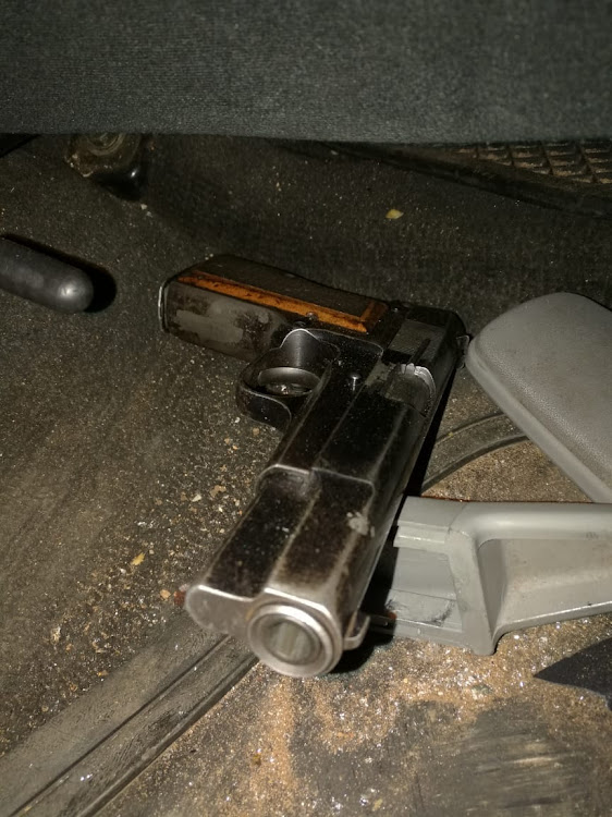 One of the stolen firearms found inside the car after a shootout with police