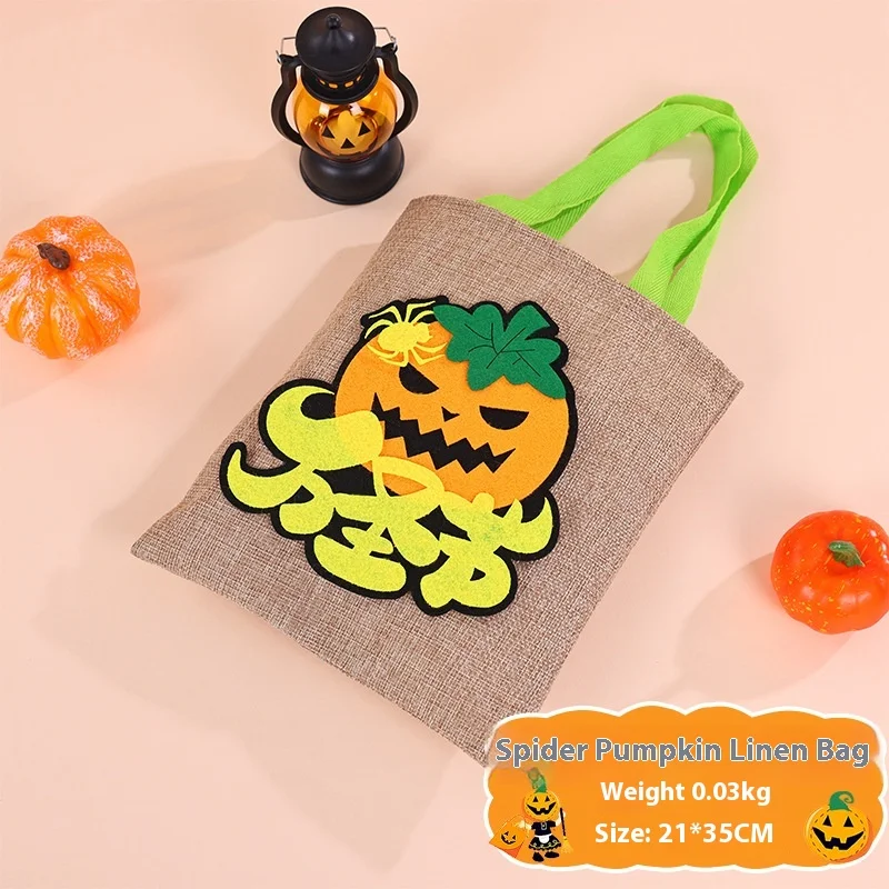 Borsetta in juta a forma di zucca per Halloween, perfetta per dolcetti. Robusta, capiente e ideale per la raccolta di caramelle e dolciumi.