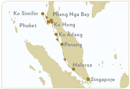 The Phuket to Singapore itinerary on Star Clipper.