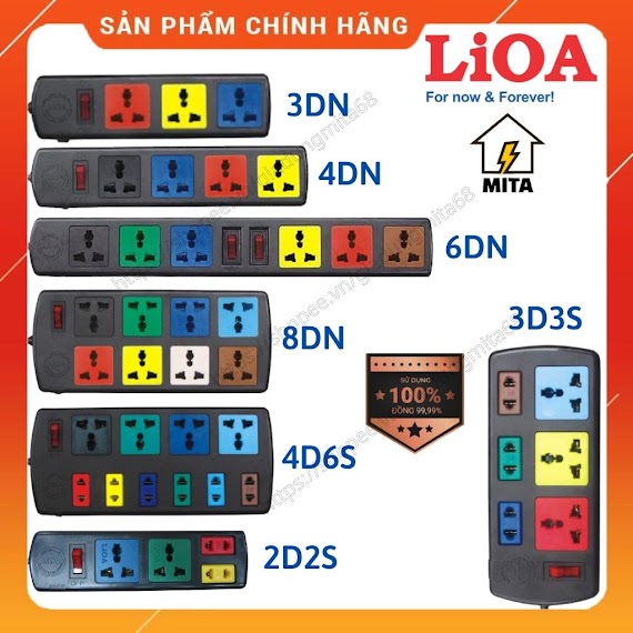 Ổ Cắm Điện Lioa Đa Năng 3 Lỗ, 4 Lỗ, 6 Lỗ, 8 Lỗ, 10 Lỗ Dây Dài 3M/5M - Chính Hãng - Mita