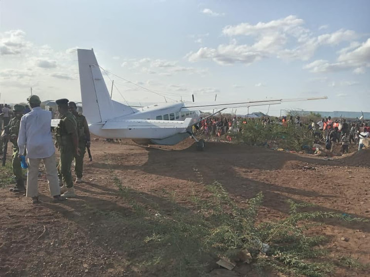 ODM leader Raila Odinga's airplane developed mechanical issues landing into a ditch, during take off at Kakuma airstrip in Turkana West on July 20,2022.