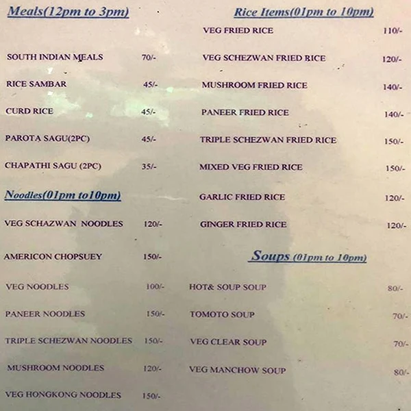 Sai Durga Cafe menu 