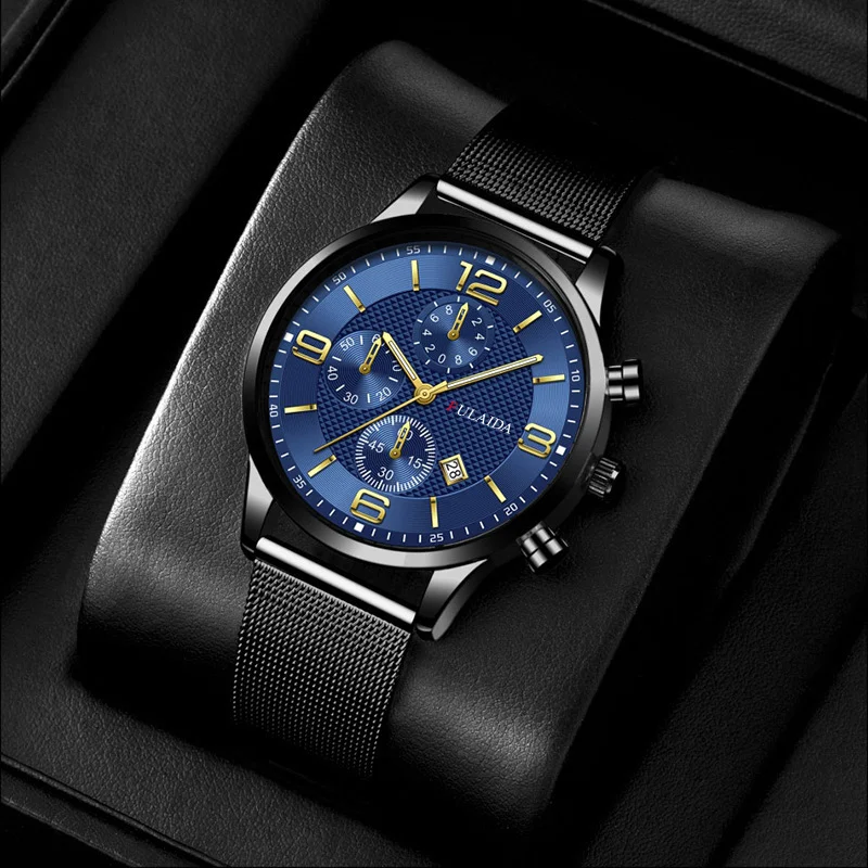 Herenhorloge met mesh band, quartz uurwerk, kalender. Eenvoudig en casual ontwerp, past overal bij. Ideaal voor dagelijks gebruik en elke gelegenheid.