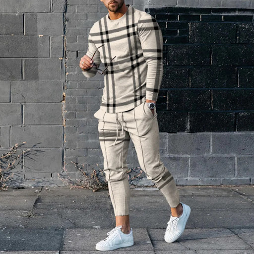 Title 4, Mens Round Neck Striped Sweatshirt Suit Comfor...